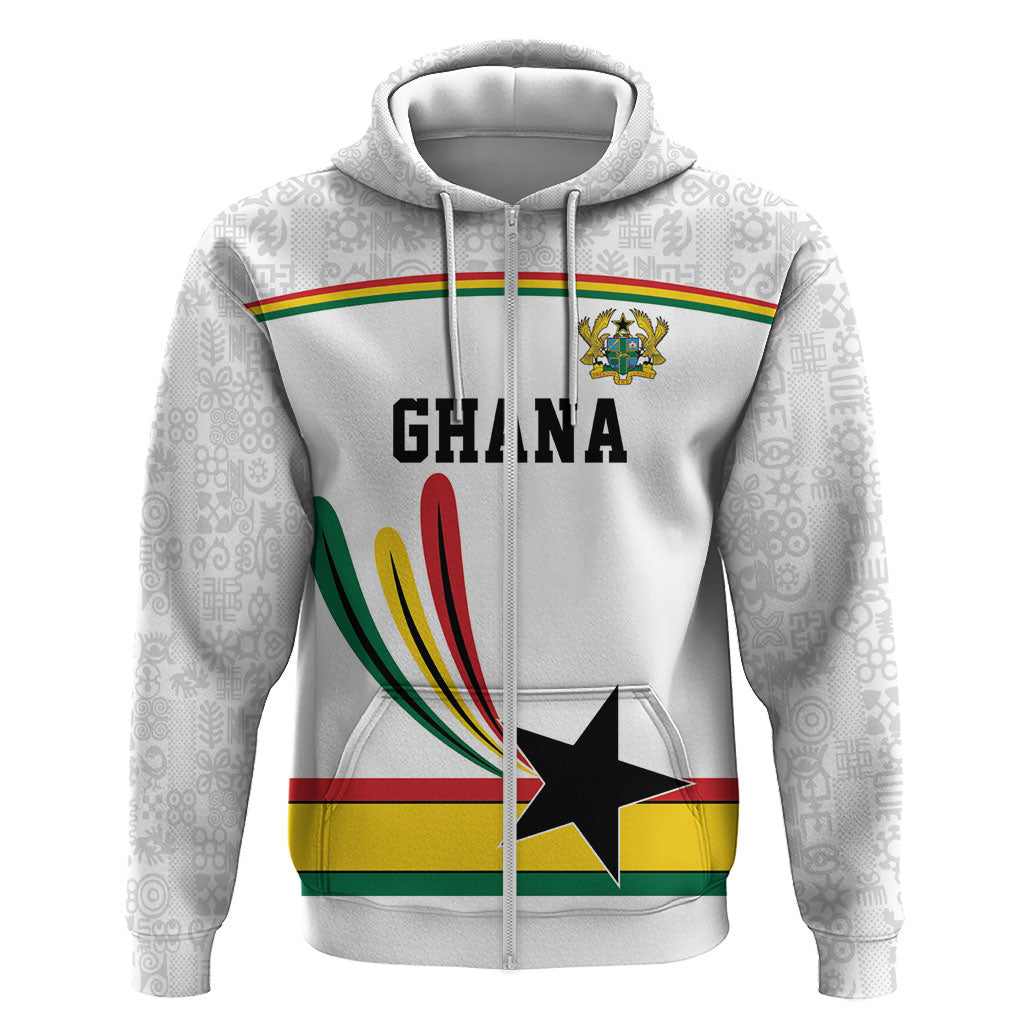 Custom World Football 2026 Ghana Hoodie Black Star Adinkra Heritage White Version