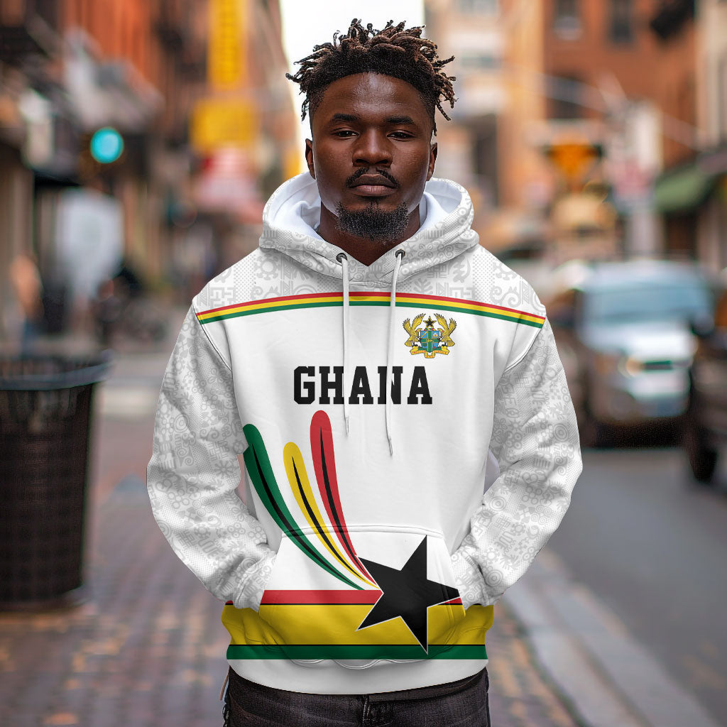 Custom World Football 2026 Ghana Hoodie Black Star Adinkra Heritage White Version