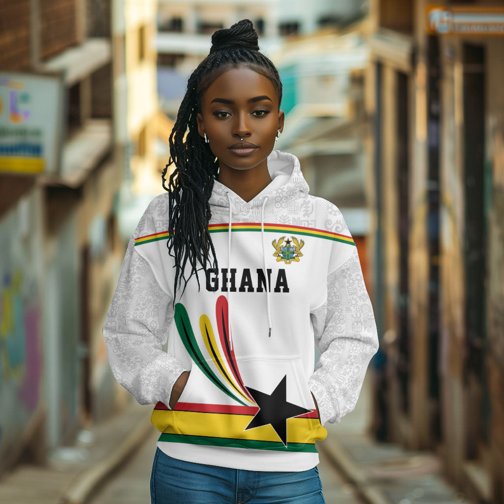 Custom World Football 2026 Ghana Hoodie Black Star Adinkra Heritage White Version