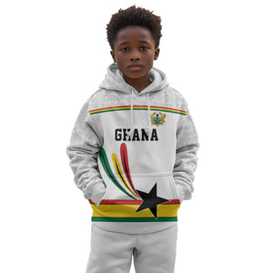 Custom World Football 2026 Ghana Kid Hoodie Black Star Adinkra Heritage White Version