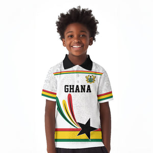 Custom World Football 2026 Ghana Kid Polo Shirt Black Star Adinkra Heritage White Version