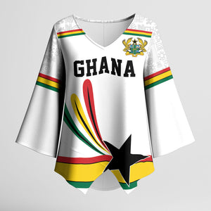 Custom World Football 2026 Ghana Kimono Sleeve Blouse Black Star Adinkra Heritage White Version