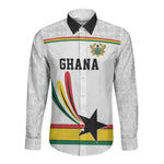 Custom World Football 2026 Ghana Long Sleeve Button Shirt Black Star Adinkra Heritage White Version
