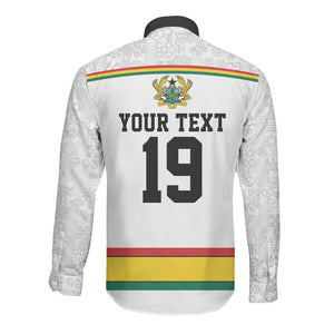 Custom World Football 2026 Ghana Long Sleeve Button Shirt Black Star Adinkra Heritage White Version