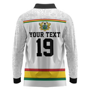 Custom World Football 2026 Ghana Long Sleeve Polo Shirt Black Star Adinkra Heritage White Version