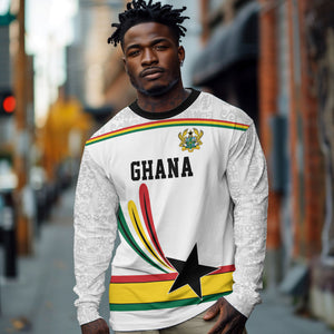 Custom World Football 2026 Ghana Long Sleeve Shirt Black Star Adinkra Heritage White Version