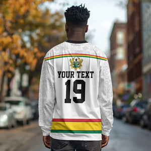 Custom World Football 2026 Ghana Long Sleeve Shirt Black Star Adinkra Heritage White Version