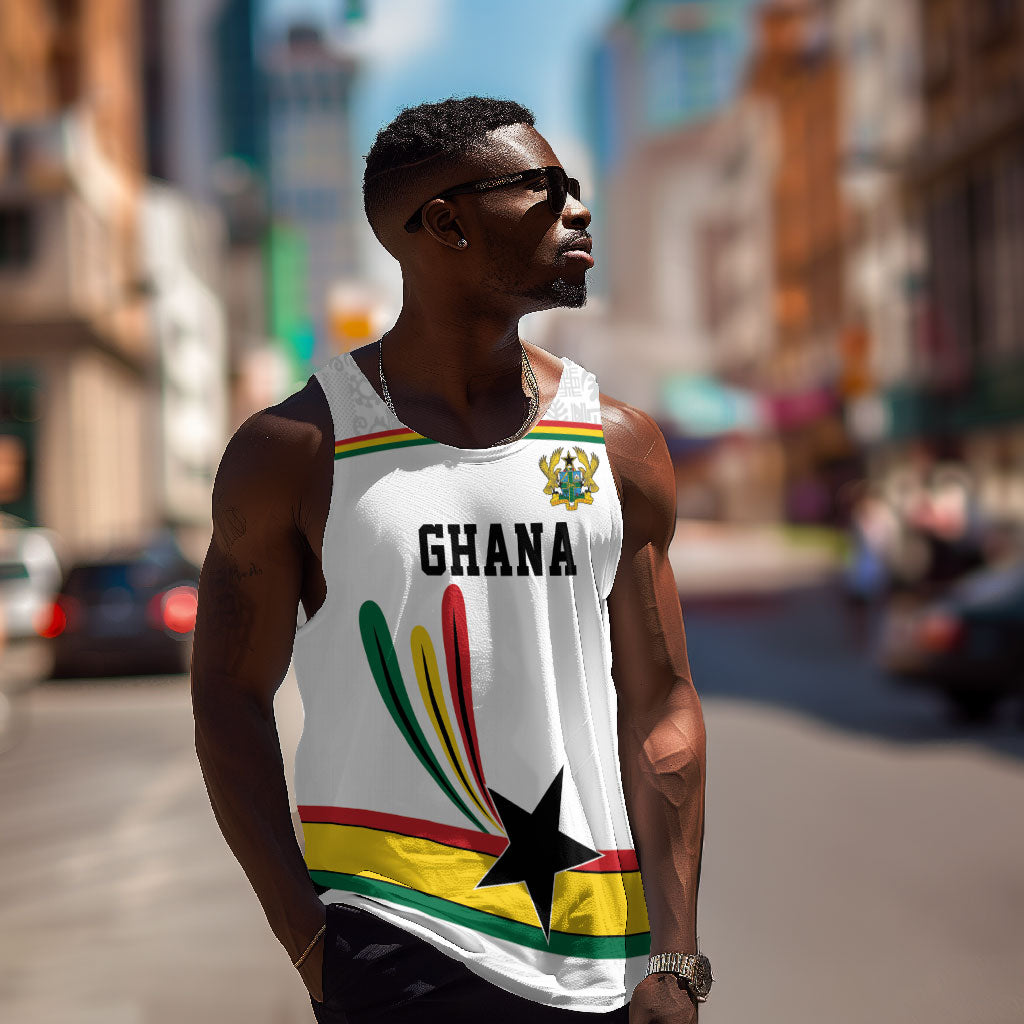 Custom World Football 2026 Ghana Men Tank Top Black Star Adinkra Heritage White Version