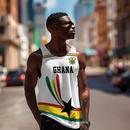 Custom World Football 2026 Ghana Men Tank Top Black Star Adinkra Heritage White Version