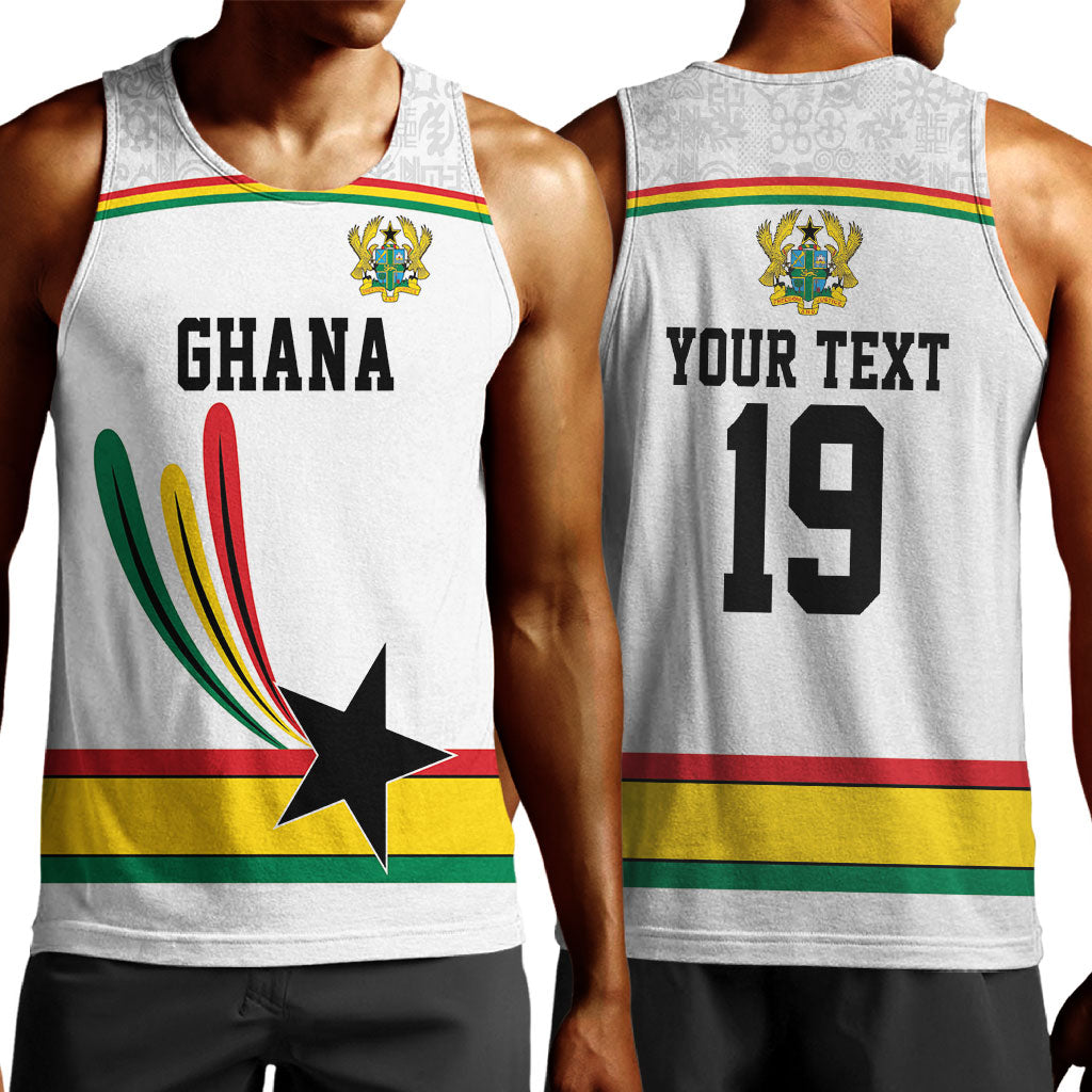 Custom World Football 2026 Ghana Men Tank Top Black Star Adinkra Heritage White Version