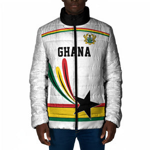 Custom World Football 2026 Ghana Padded Jacket Black Star Adinkra Heritage White Version