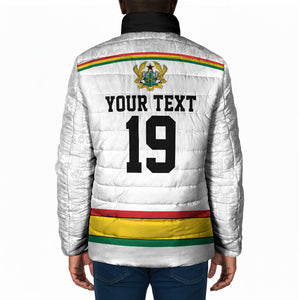 Custom World Football 2026 Ghana Padded Jacket Black Star Adinkra Heritage White Version