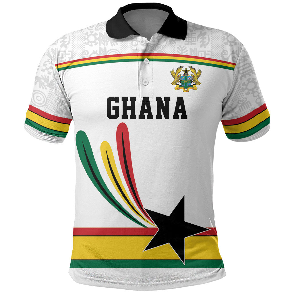 Custom World Football 2026 Ghana Polo Shirt Black Star Adinkra Heritage White Version