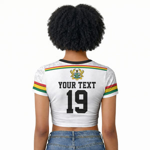 Custom World Football 2026 Ghana Raglan Cropped T shirt Black Star Adinkra Heritage White Version
