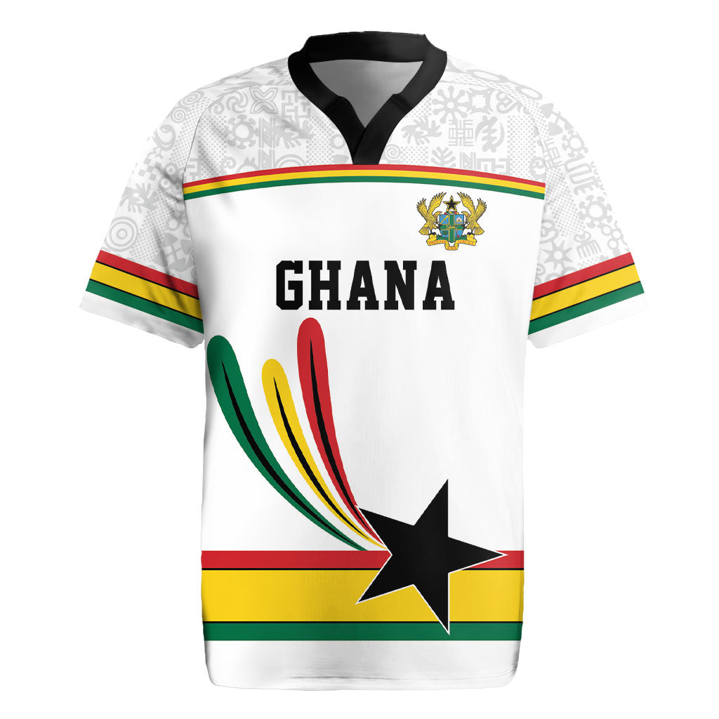 Custom World Football 2026 Ghana Rugby Jersey Black Star Adinkra Heritage White Version