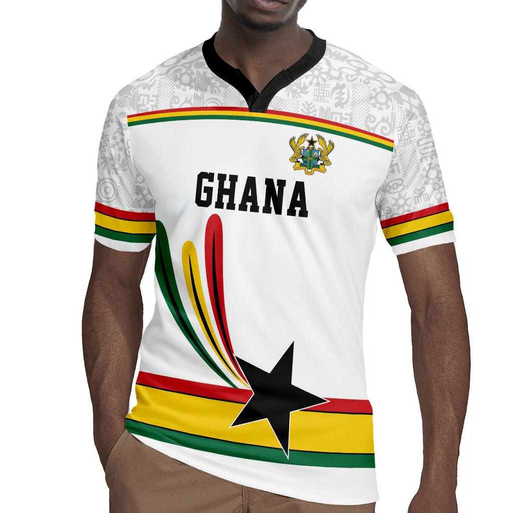 Custom World Football 2026 Ghana Rugby Jersey Black Star Adinkra Heritage White Version