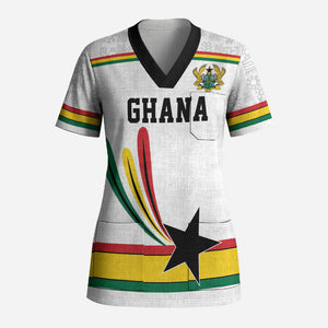 Custom World Football 2026 Ghana Scrub Top Black Star Adinkra Heritage White Version