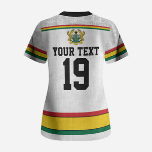 Custom World Football 2026 Ghana Scrub Top Black Star Adinkra Heritage White Version