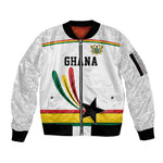 Custom World Football 2026 Ghana Sleeve Zip Bomber Jacket Black Star Adinkra Heritage White Version