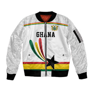Custom World Football 2026 Ghana Sleeve Zip Bomber Jacket Black Star Adinkra Heritage White Version