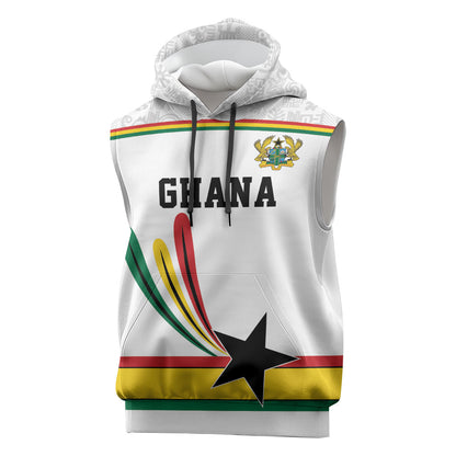 Custom World Football 2026 Ghana Sleeveless Hoodie Black Star Adinkra Heritage White Version
