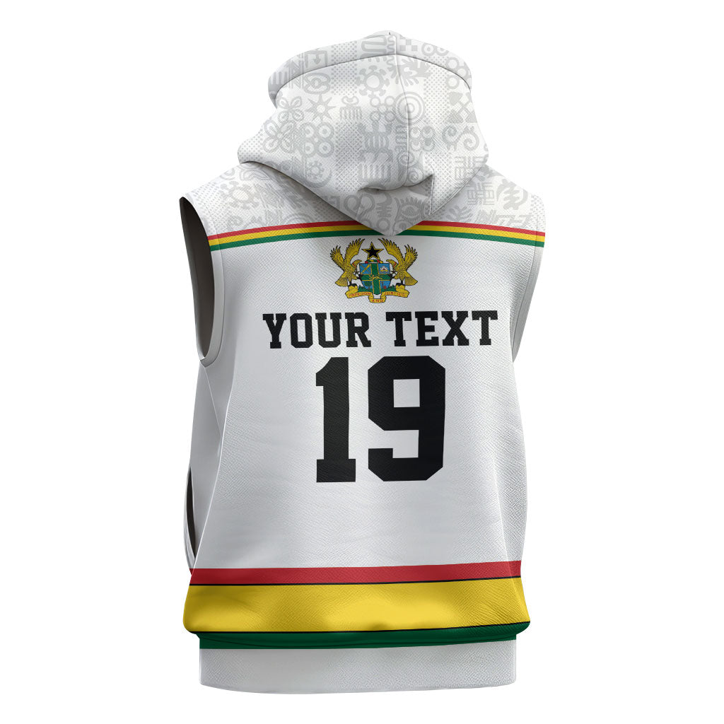 Custom World Football 2026 Ghana Sleeveless Hoodie Black Star Adinkra Heritage White Version