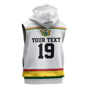 Custom World Football 2026 Ghana Sleeveless Hoodie Black Star Adinkra Heritage White Version
