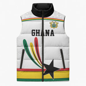 Custom World Football 2026 Ghana Sleeveless Puffer Jacket Black Star Adinkra Heritage White Version