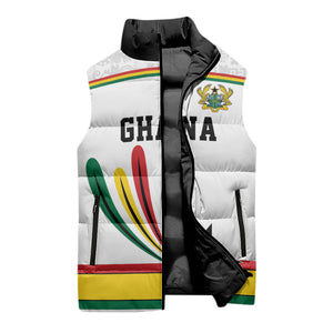 Custom World Football 2026 Ghana Sleeveless Puffer Jacket Black Star Adinkra Heritage White Version