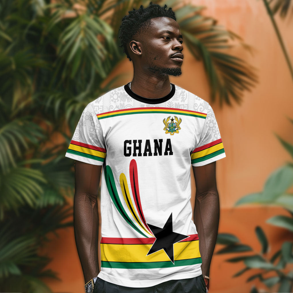 Custom World Football 2026 Ghana T shirt Black Star Adinkra Heritage White Version
