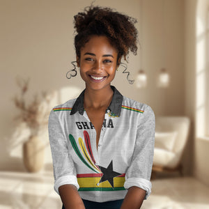 Custom World Football 2026 Ghana Women Casual Shirt Black Star Adinkra Heritage White Version