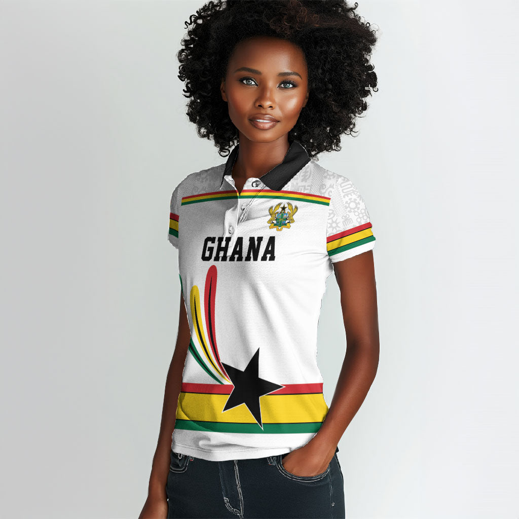 Custom World Football 2026 Ghana Women Polo Shirt Black Star Adinkra Heritage White Version