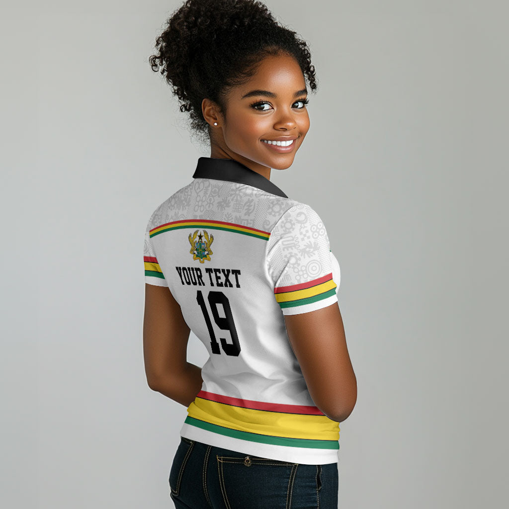 Custom World Football 2026 Ghana Women Polo Shirt Black Star Adinkra Heritage White Version