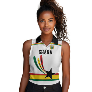 Custom World Football 2026 Ghana Women Sleeveless Polo Shirt Black Star Adinkra Heritage White Version