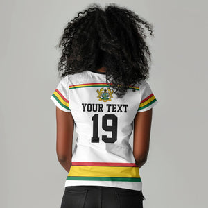 Custom World Football 2026 Ghana Women V-Neck T-Shirt Black Star Adinkra Heritage White Version