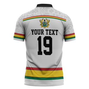 Custom World Football 2026 Ghana Zipper Polo Shirt Black Star Adinkra Heritage White Version