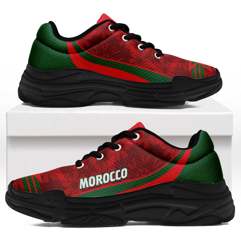 Morocco 2026 Football Chunky Sneakers Go Atlas Lions Islamic Pattern Curve Stylized - African Pride