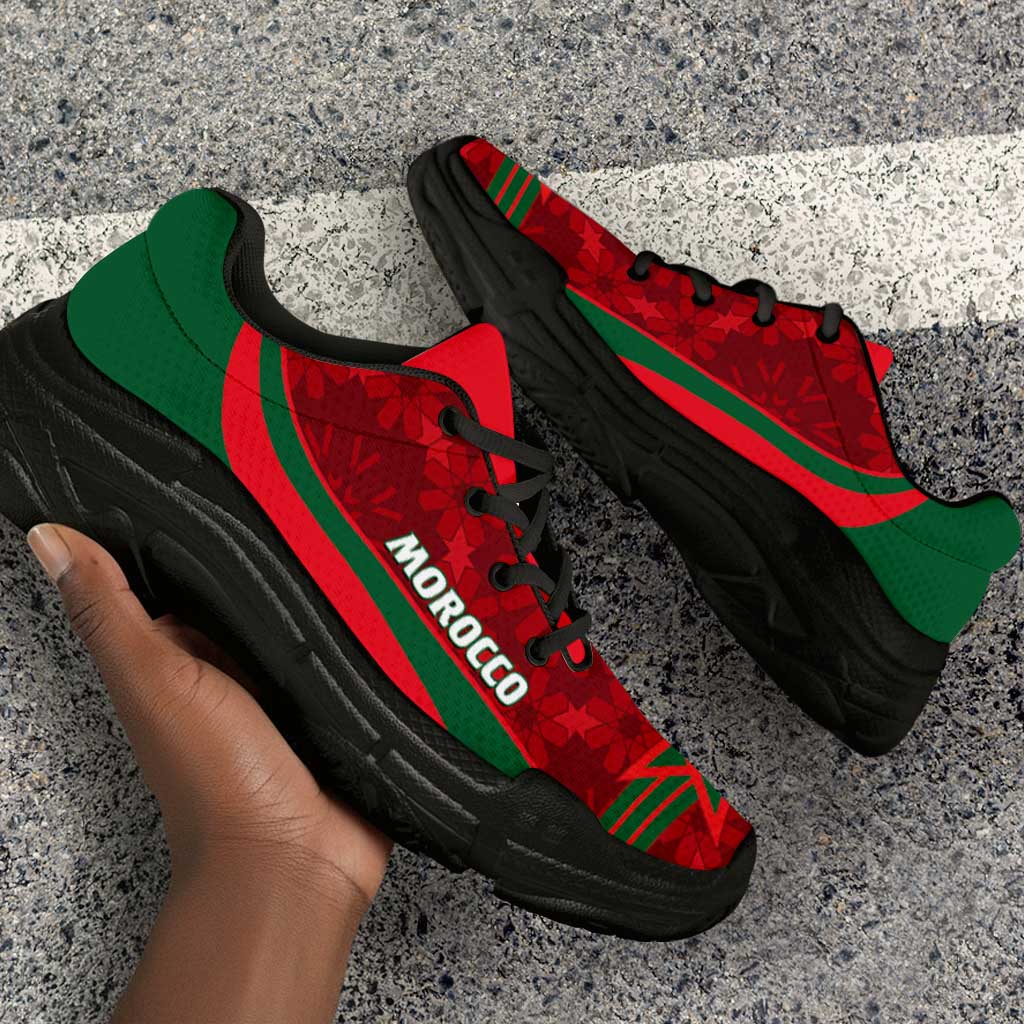 Morocco 2026 Football Chunky Sneakers Go Atlas Lions Islamic Pattern Curve Stylized - African Pride