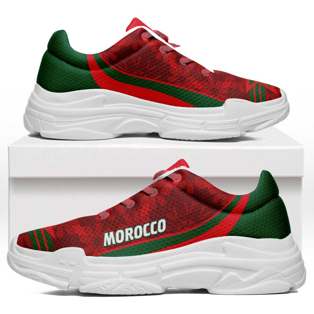 Morocco 2026 Football Chunky Sneakers Go Atlas Lions Islamic Pattern Curve Stylized - African Pride