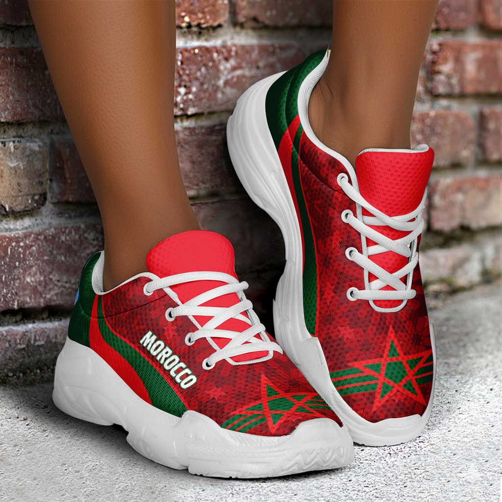 Morocco 2026 Football Chunky Sneakers Go Atlas Lions Islamic Pattern Curve Stylized - African Pride