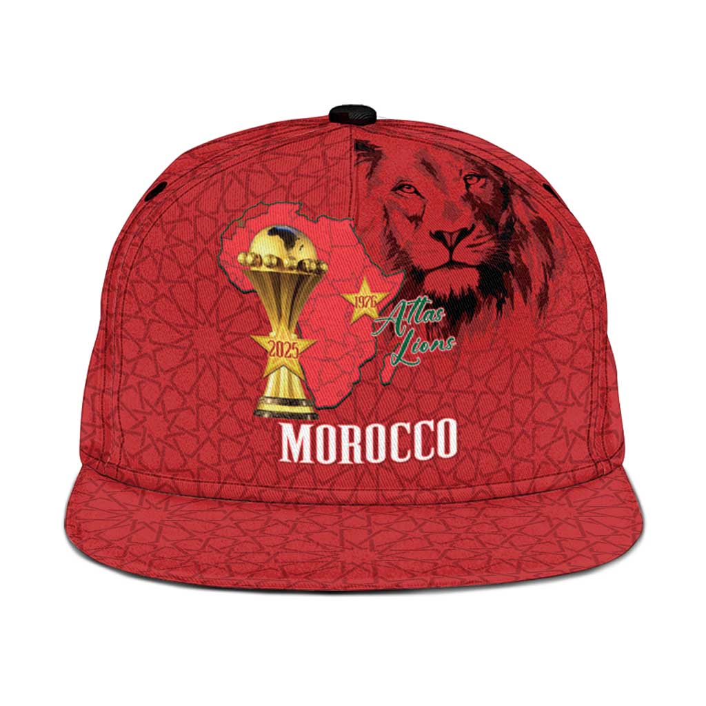 Morocco Football Snapback Cap Atlas Lions Champions African Red Islamic Pattern
