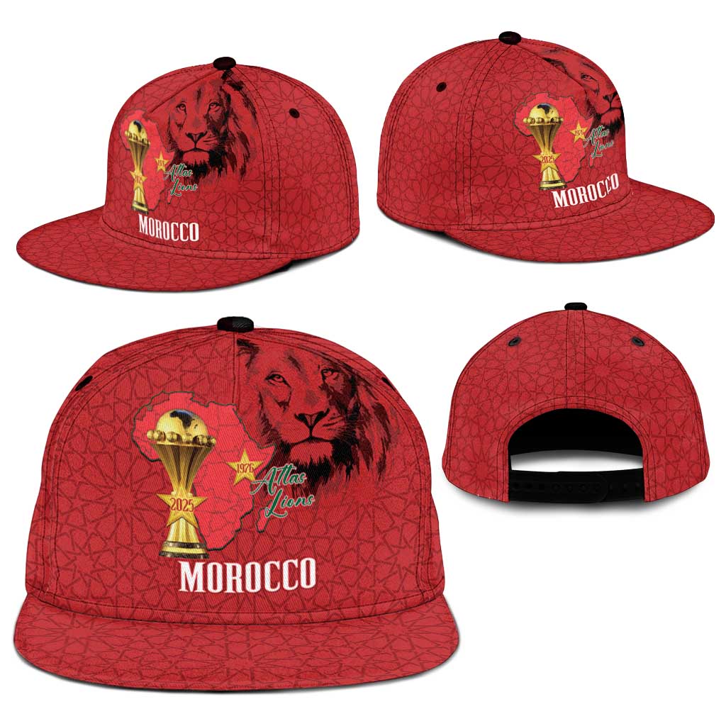 Morocco Football Snapback Cap Atlas Lions Champions African Red Islamic Pattern
