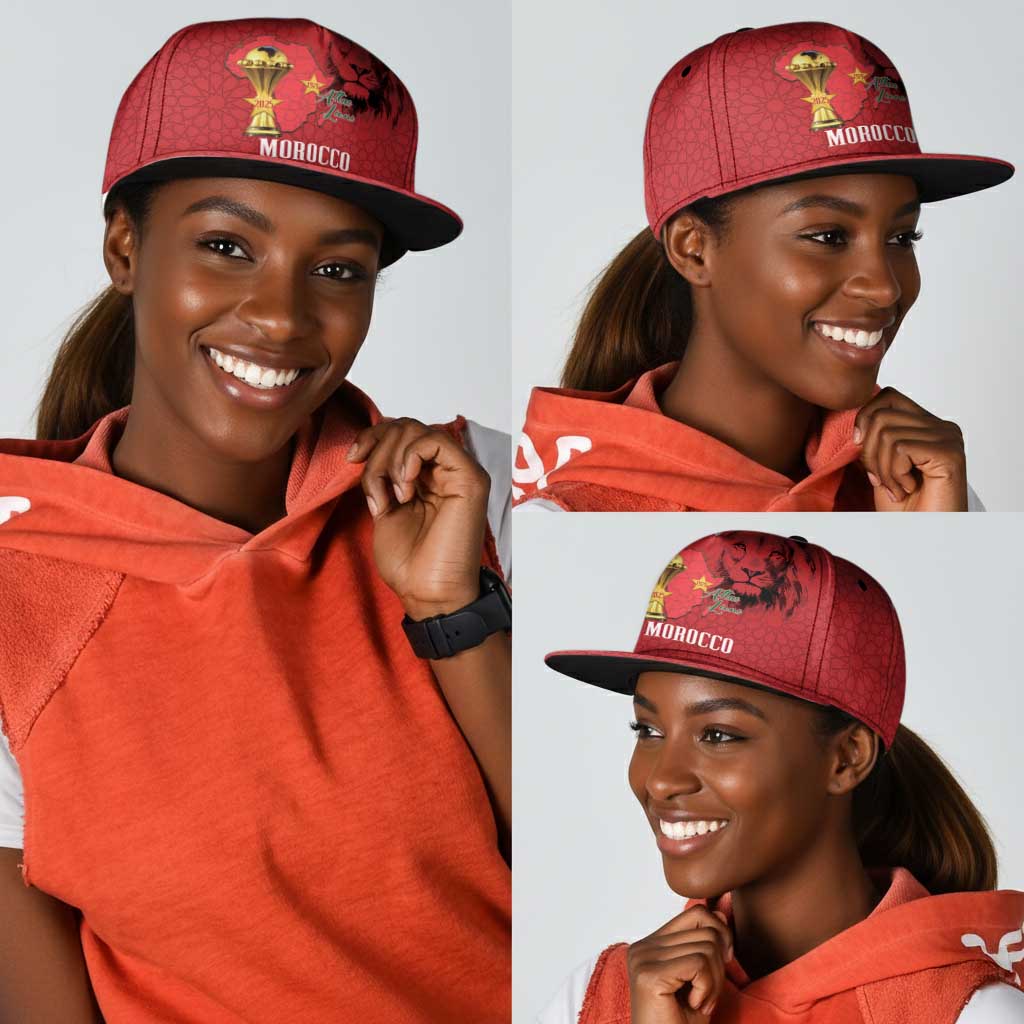 Morocco Football Snapback Cap Atlas Lions Champions African Red Islamic Pattern