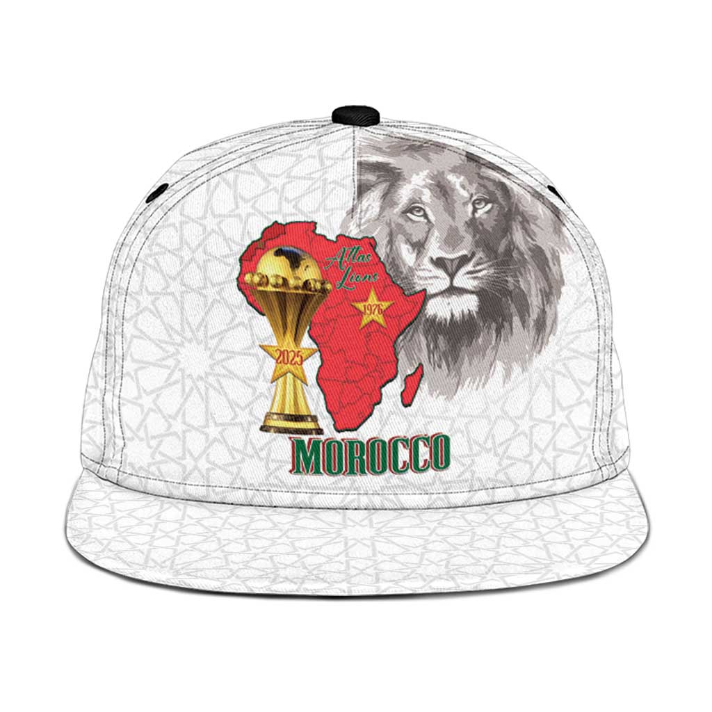 Morocco Football Snapback Cap Atlas Lions Champions African White Islamic Pattern