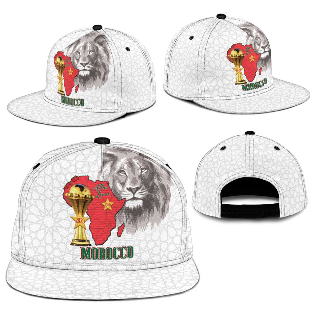 Morocco Football Snapback Cap Atlas Lions Champions African White Islamic Pattern