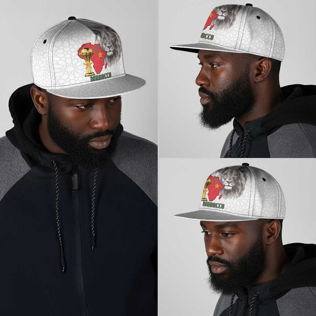 Morocco Football Snapback Cap Atlas Lions Champions African White Islamic Pattern