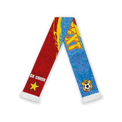 Personalized DR Congo Leopards Football Soccer Scarf Abstract Leopard Pattern With National Colors And Crest