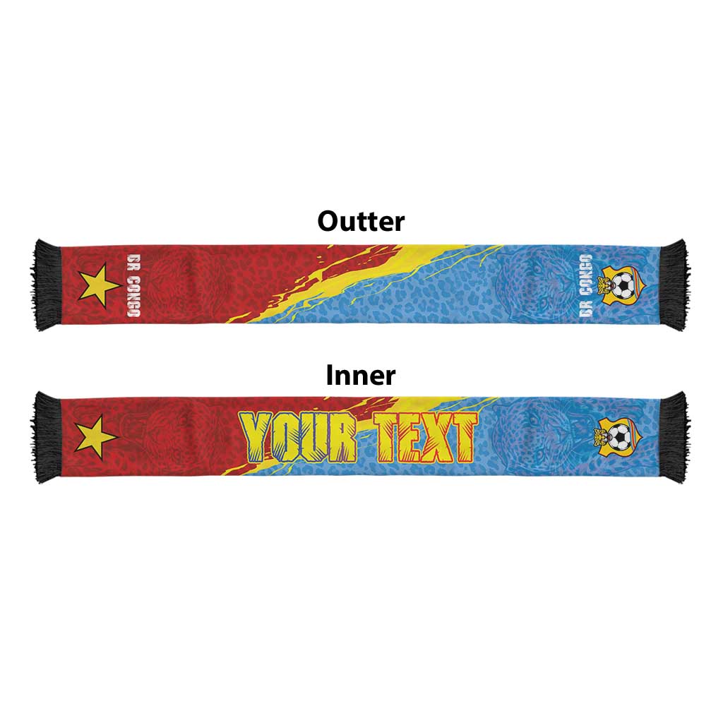 Personalized DR Congo Leopards Football Soccer Scarf Abstract Leopard Pattern With National Colors And Crest
