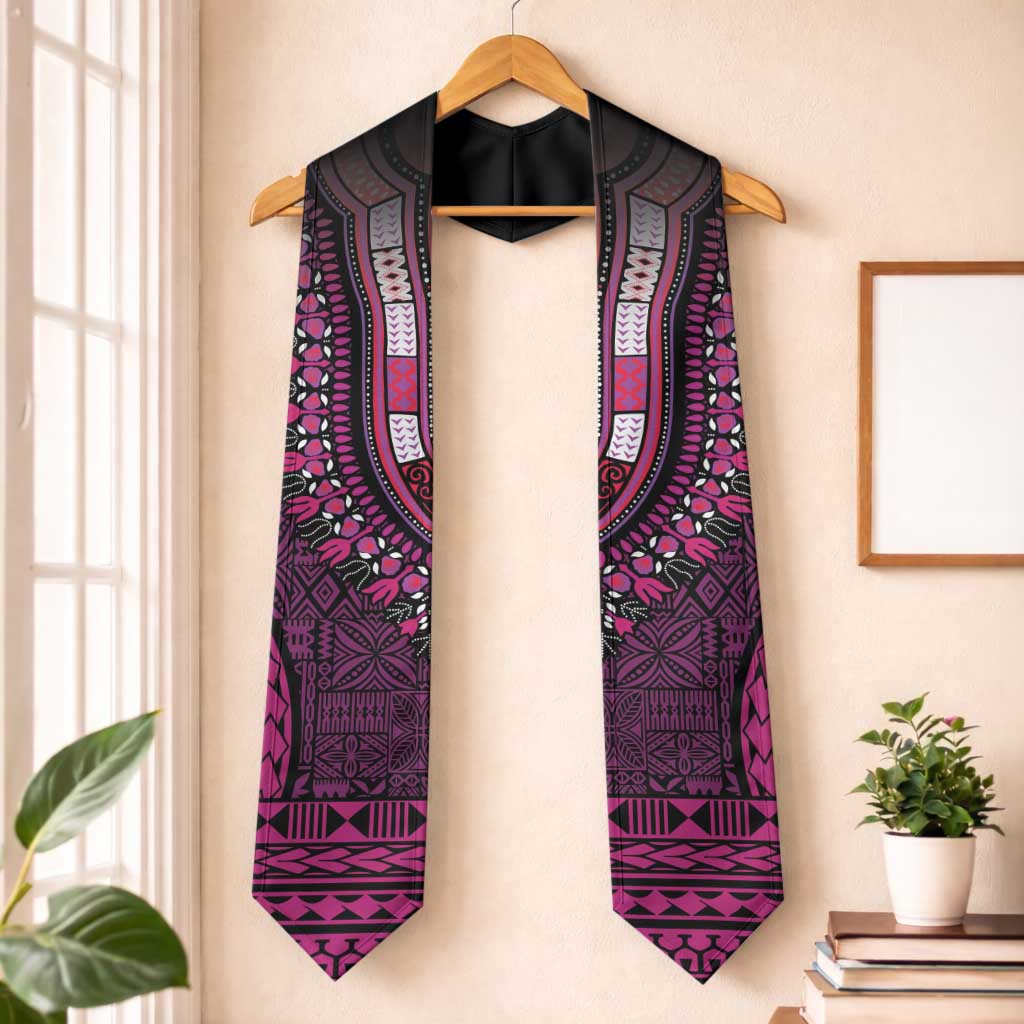 Pink Dashiki and Tapa Pattern Graduation Stole Africa-Polynesia Together Culture
