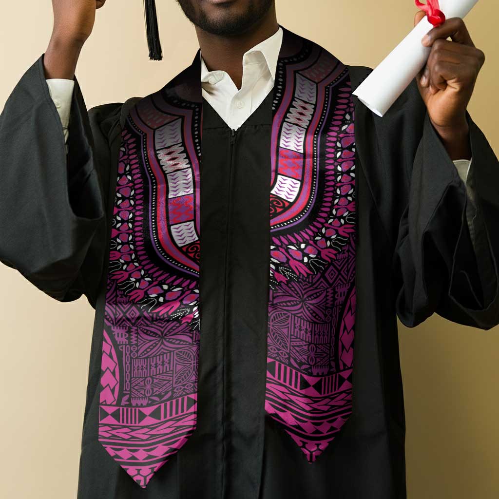 Pink Dashiki and Tapa Pattern Graduation Stole Africa-Polynesia Together Culture